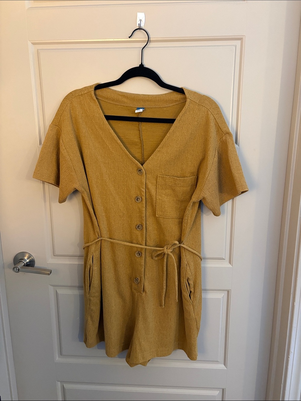 Old Navy Mustard Yellow Short Sleeve Romper with Tie Waist